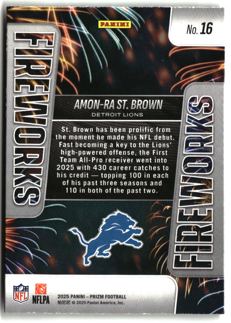 Amon-Ra St. Brown 2025 Panini Prizm Fireworks #16