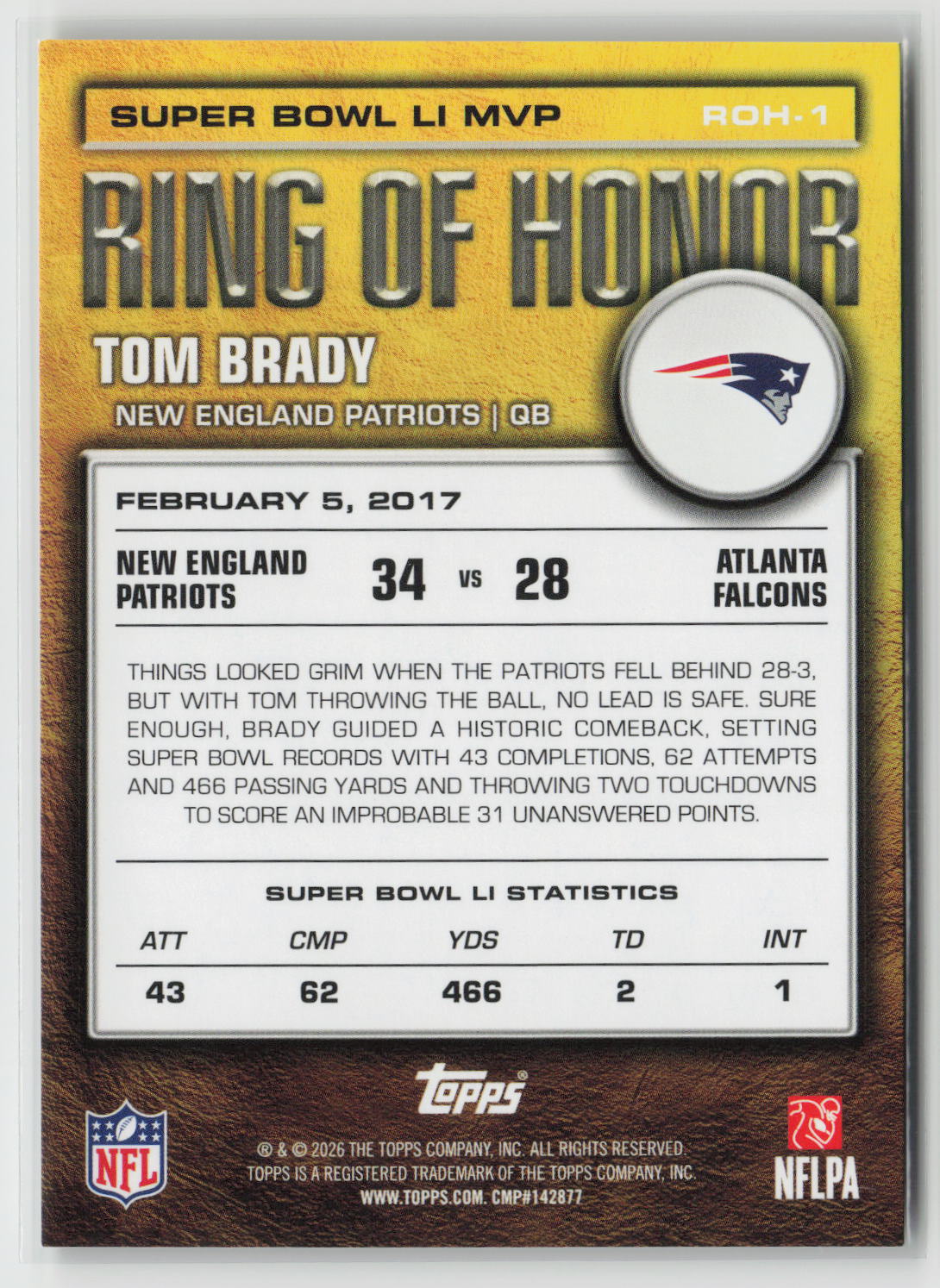 Tom Brady 2026 Topps Flagship Ring of Honor Blue #ROH-1