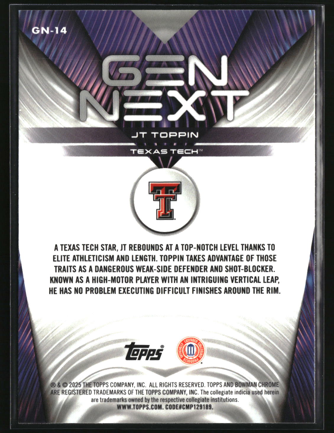 JT Toppin 2025-26 Bowman Gen Next #GN-14