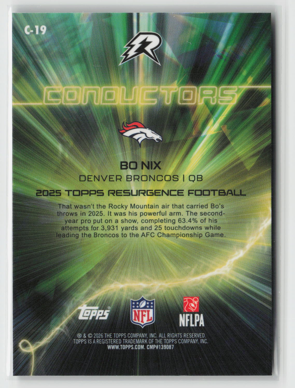 Bo Nix 2025 Topps Resurgence Conductors Bronze Surge Refractor #C-19