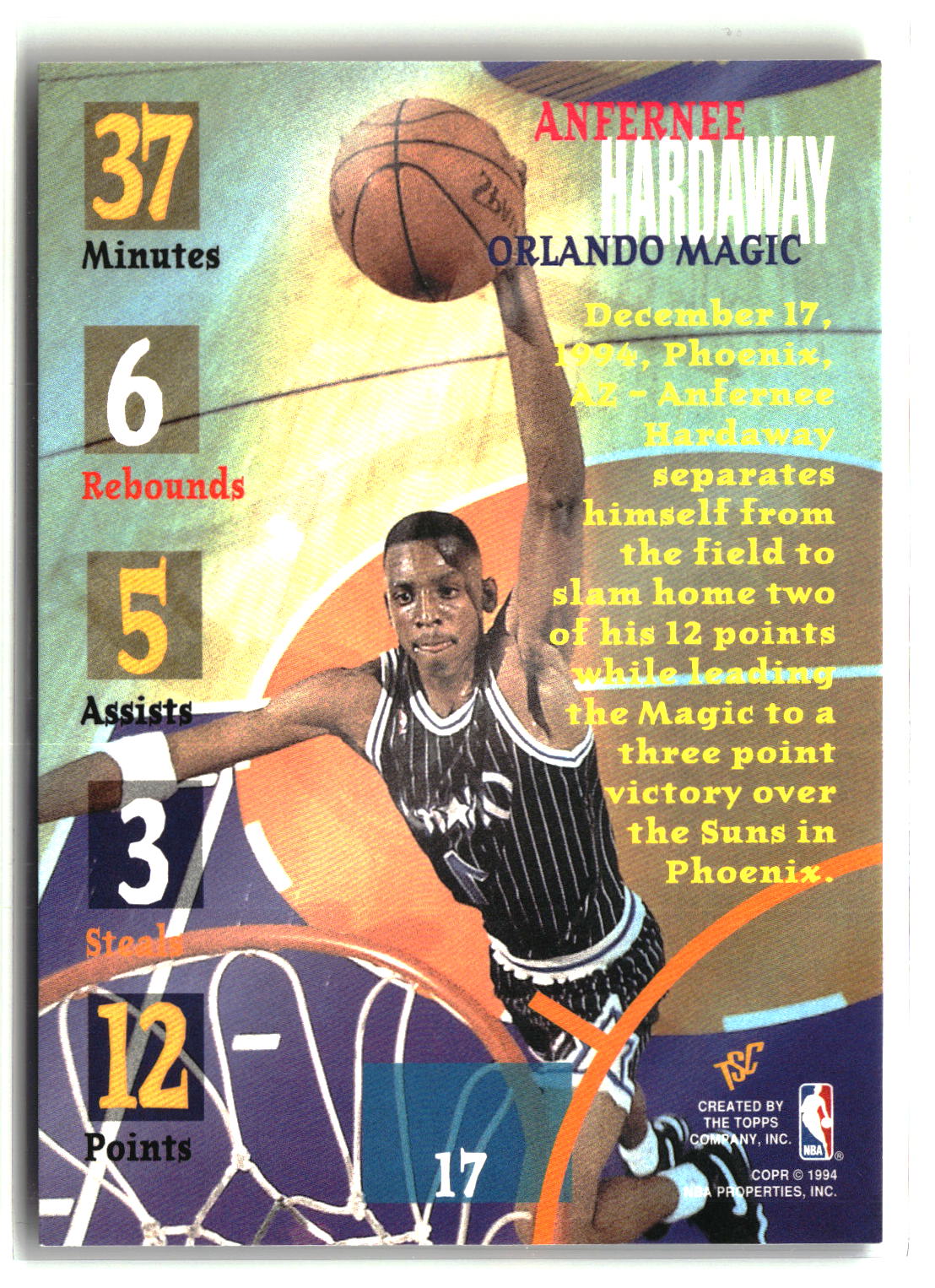 Anfernee Hardaway 1994-95 Stadium Club #17