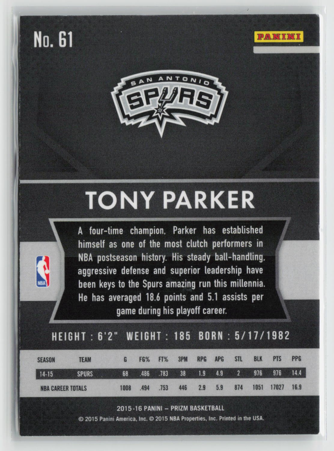 Tony Parker 2015-16 Panini Prizm #61