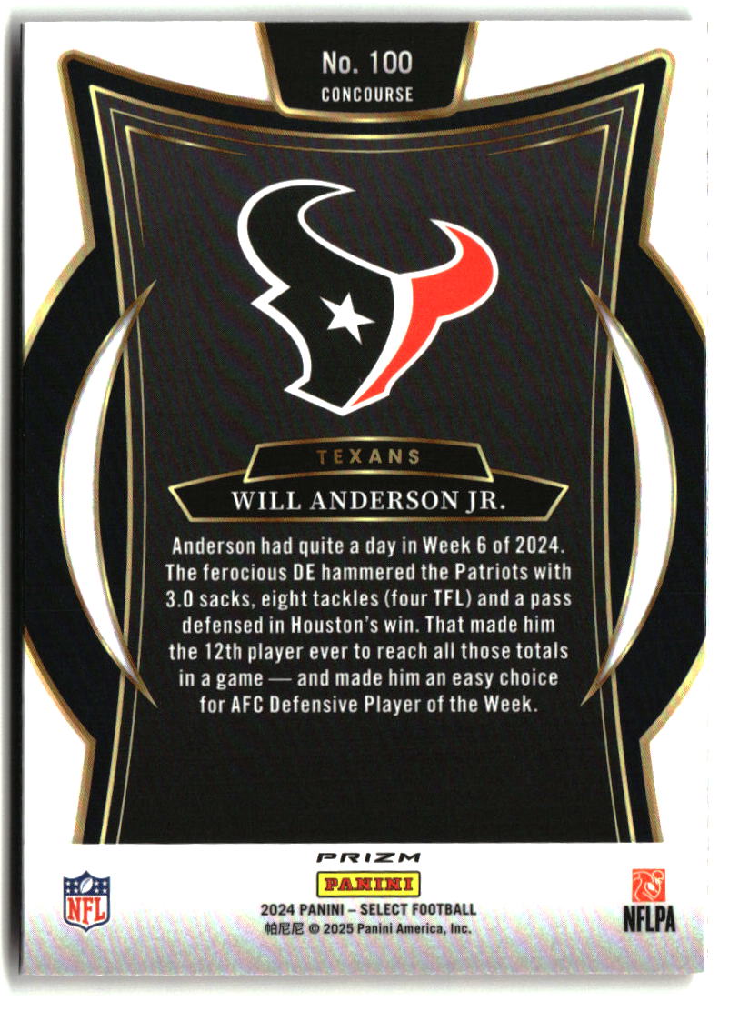 Will Anderson Jr. 2024 Panini Select Black & Red Prizm Shock #100