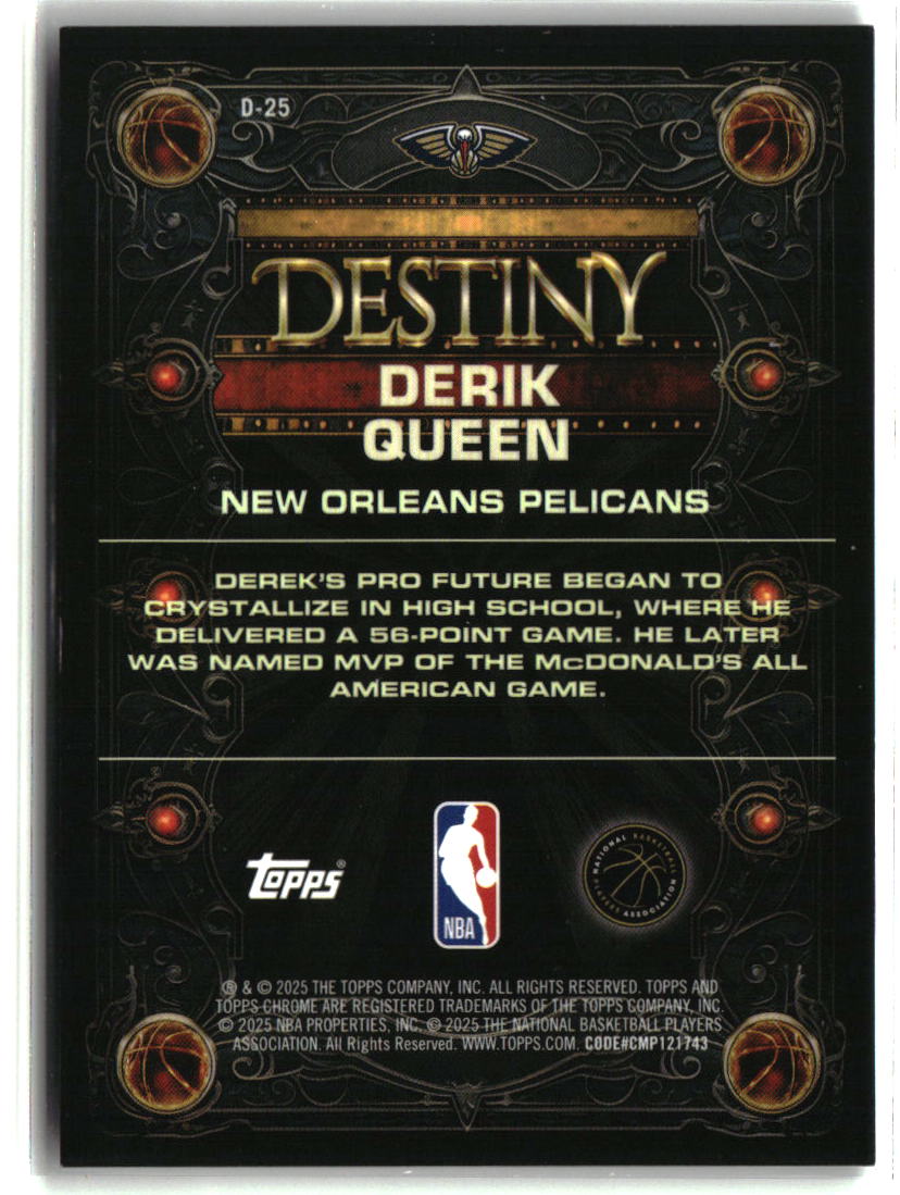 Derik Queen 2025-26 Topps Chrome Destiny Gold Refractor #D-25 #/50