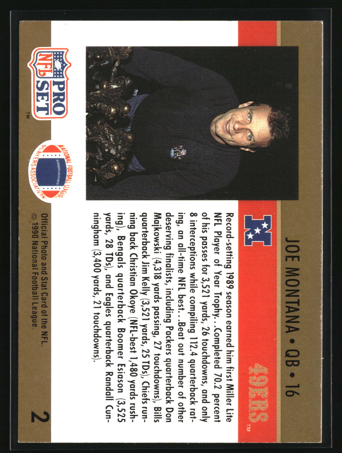 Joe Montana 1990 Pro Set #2a