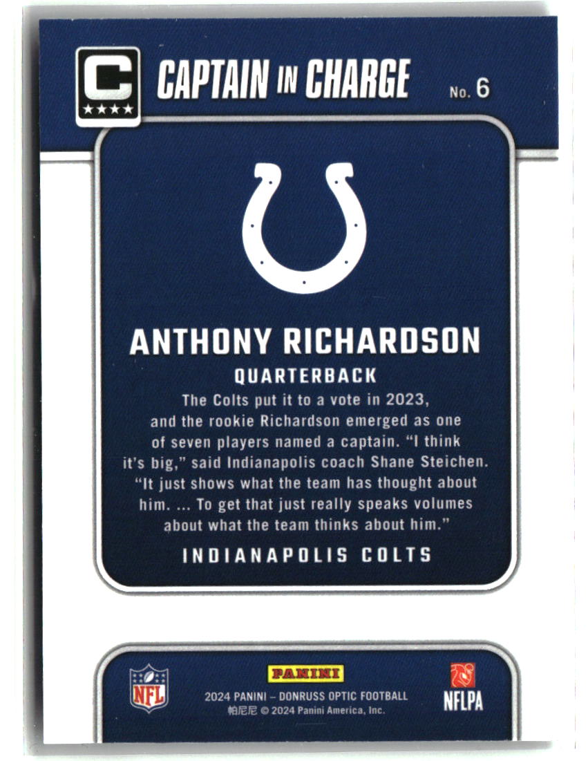 Anthony Richardson 2024 Donruss Optic Captain In Charge #6