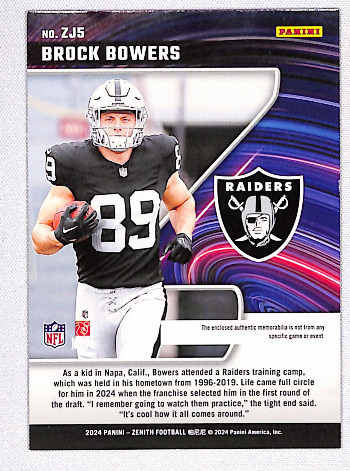 Brock Bowers 2024 Panini Zenith Z Jersey #ZJ5