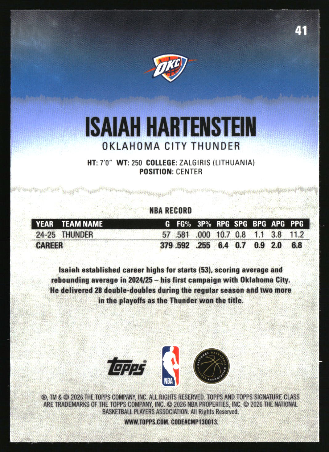 Isaiah Hartenstein 2025-26 Topps Signature Class Chrome #41