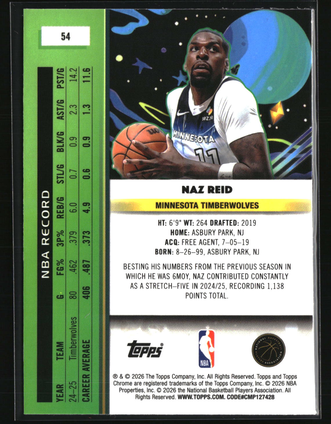 Naz Reid 2025-26 Topps Chrome Cosmic #54