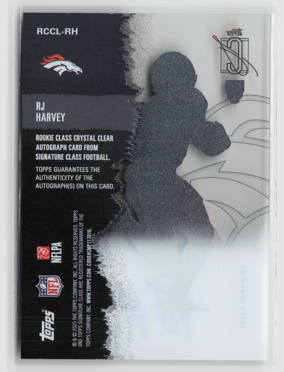 RJ Harvey 2025 Signature Class Rookie Class Crystal Clear Autographs #RCCL-RH