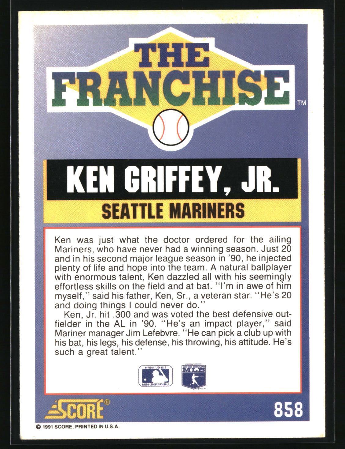 Ken Griffey, Jr. 1991 Score #858