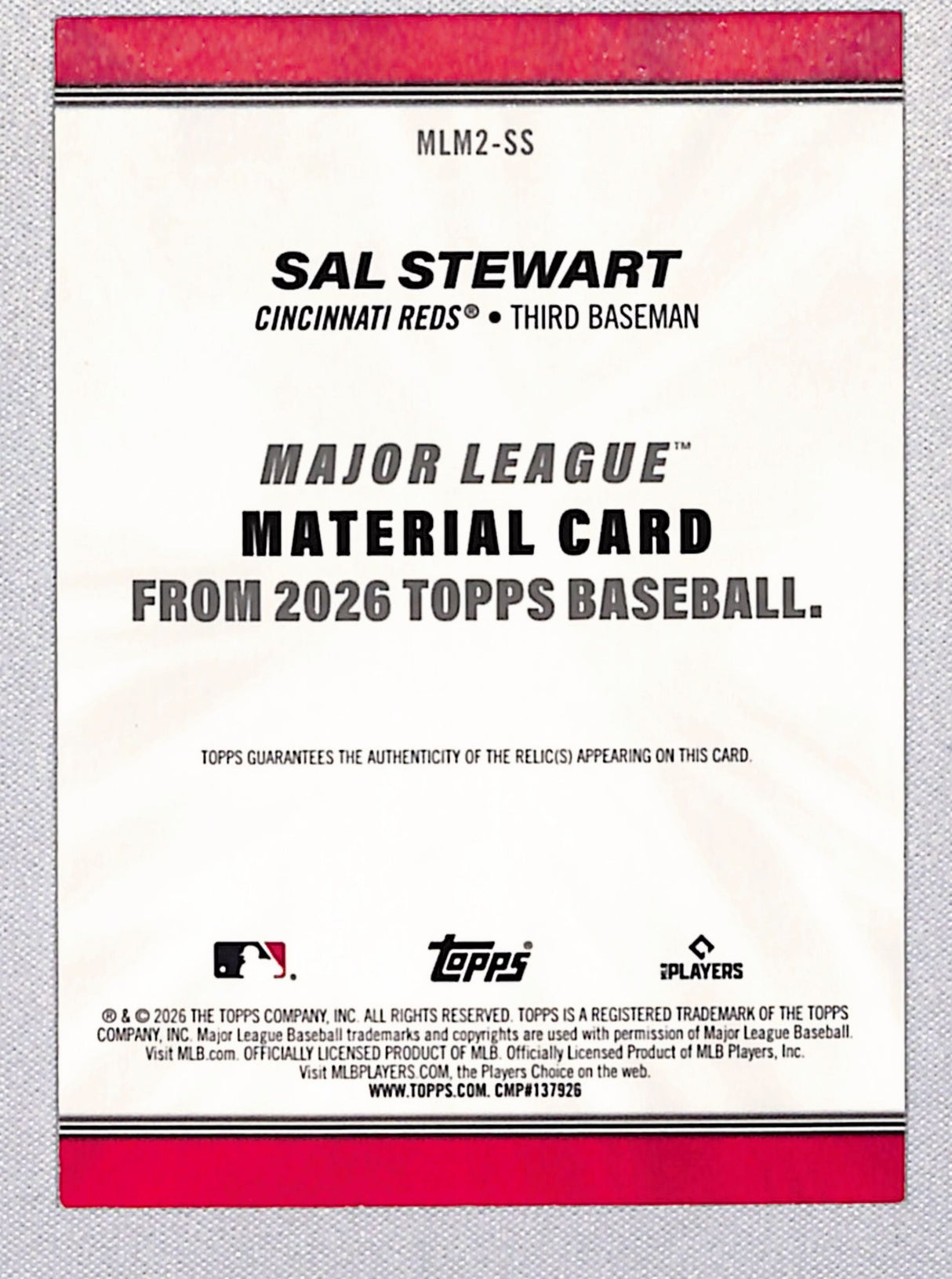 Sal Stewart 2026 Topps Major League Materials Relics (Series Two) #MLM2-SS