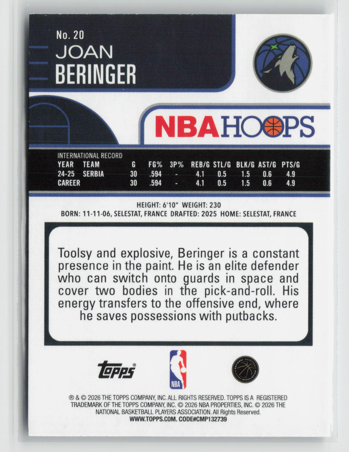 Joan Beringer 2025-26 Hoops #20