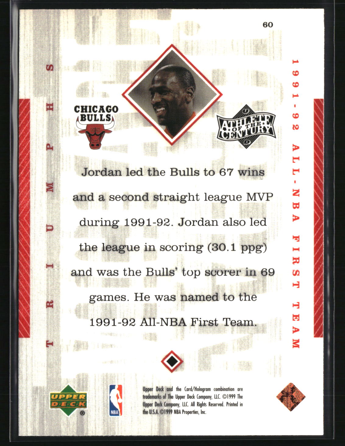 Michael Jordan 1999 Upper Deck Michael Jordan Athlete of the Century #60