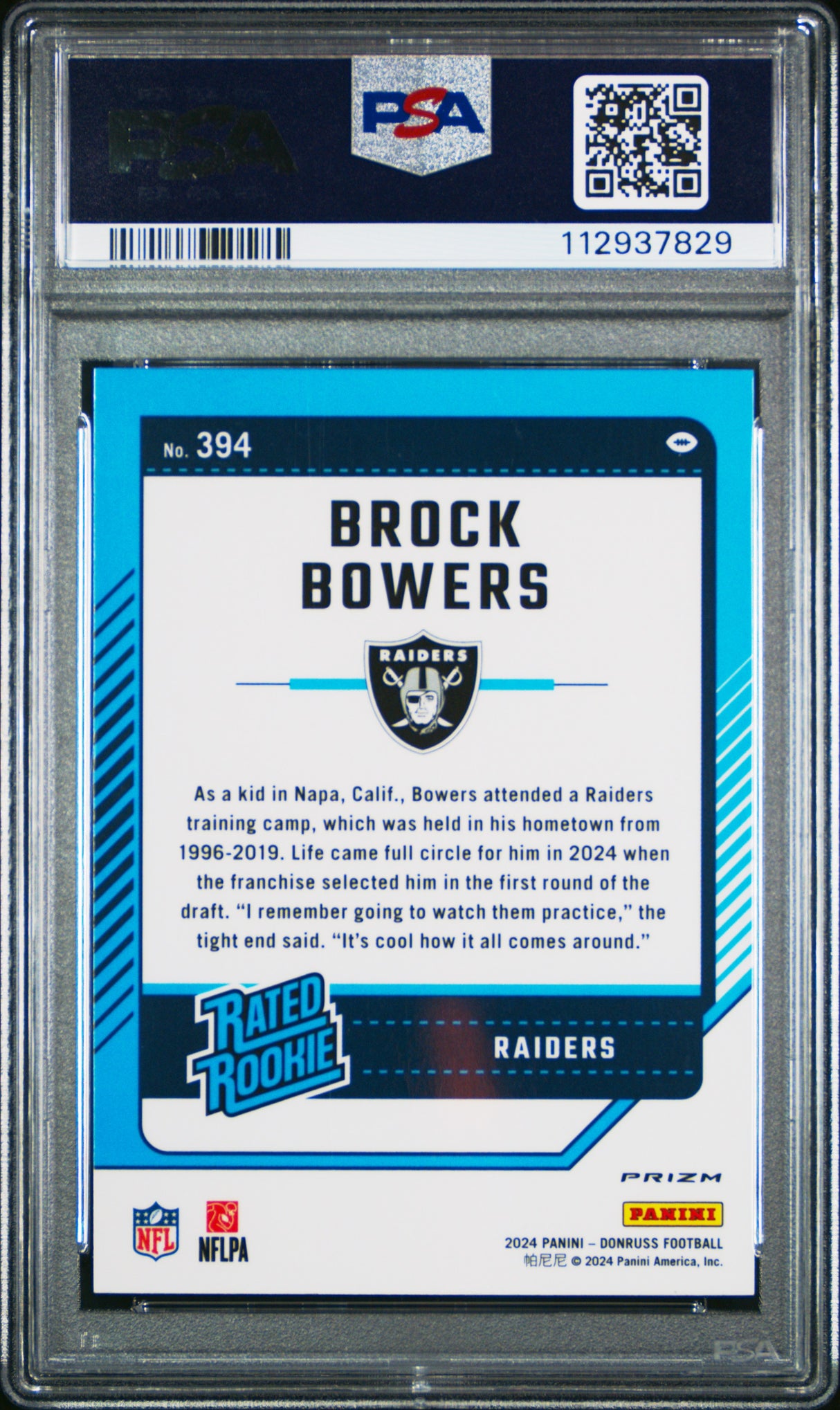 Brock Bowers 2024 Panini Donruss Optic Preview Blue Scope #394 PSA 9