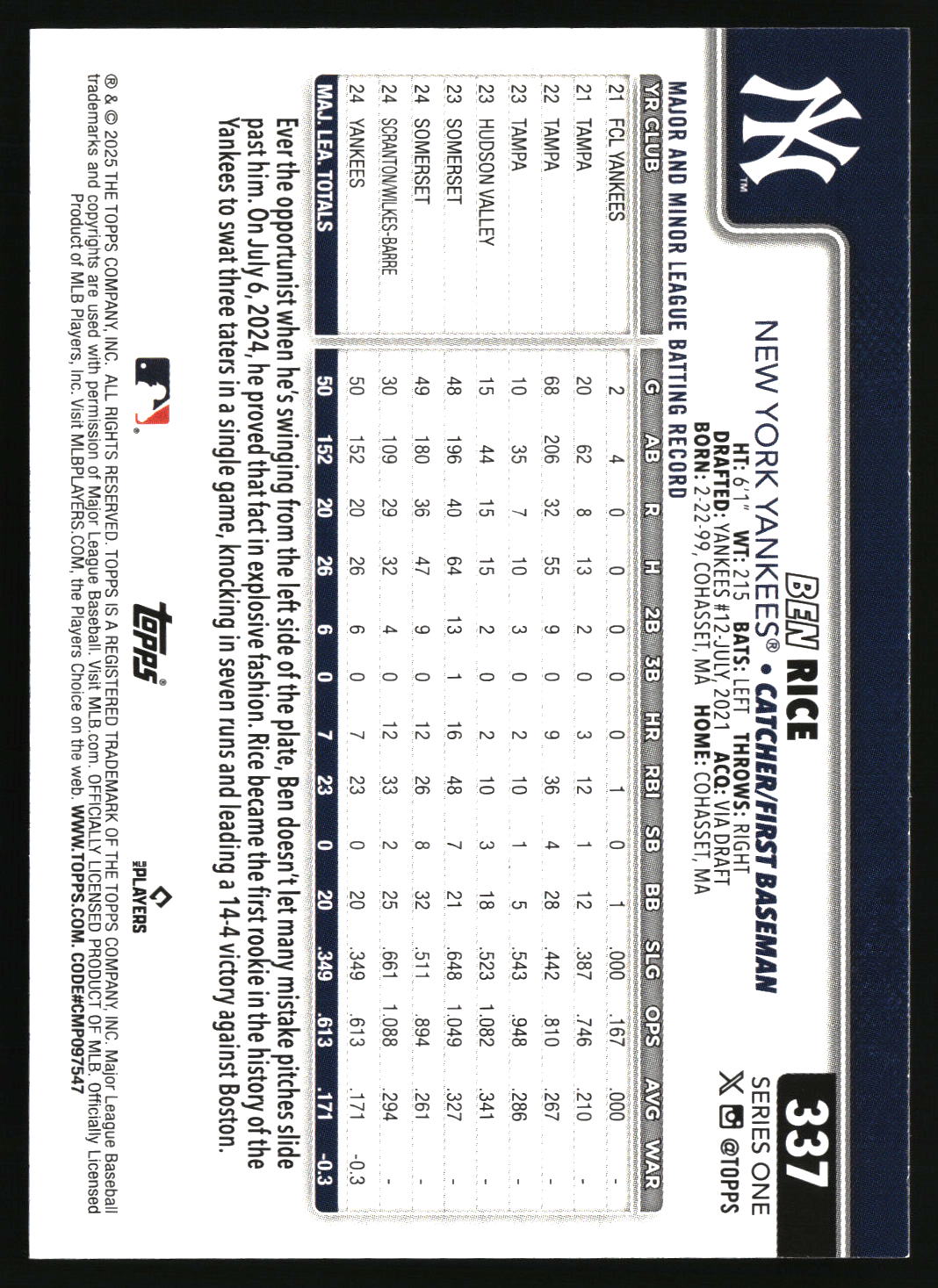 Ben Rice 2025 Topps #337