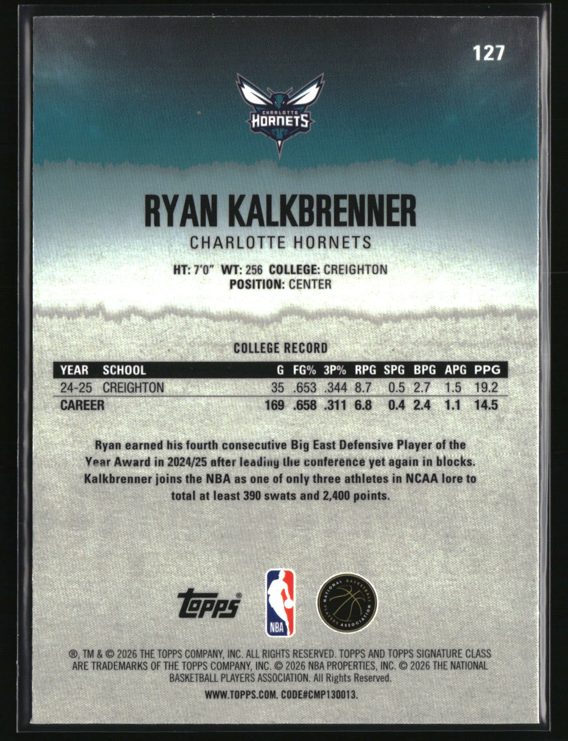 Ryan Kalkbrenner 2025-26 Topps Signature Class Chrome #127