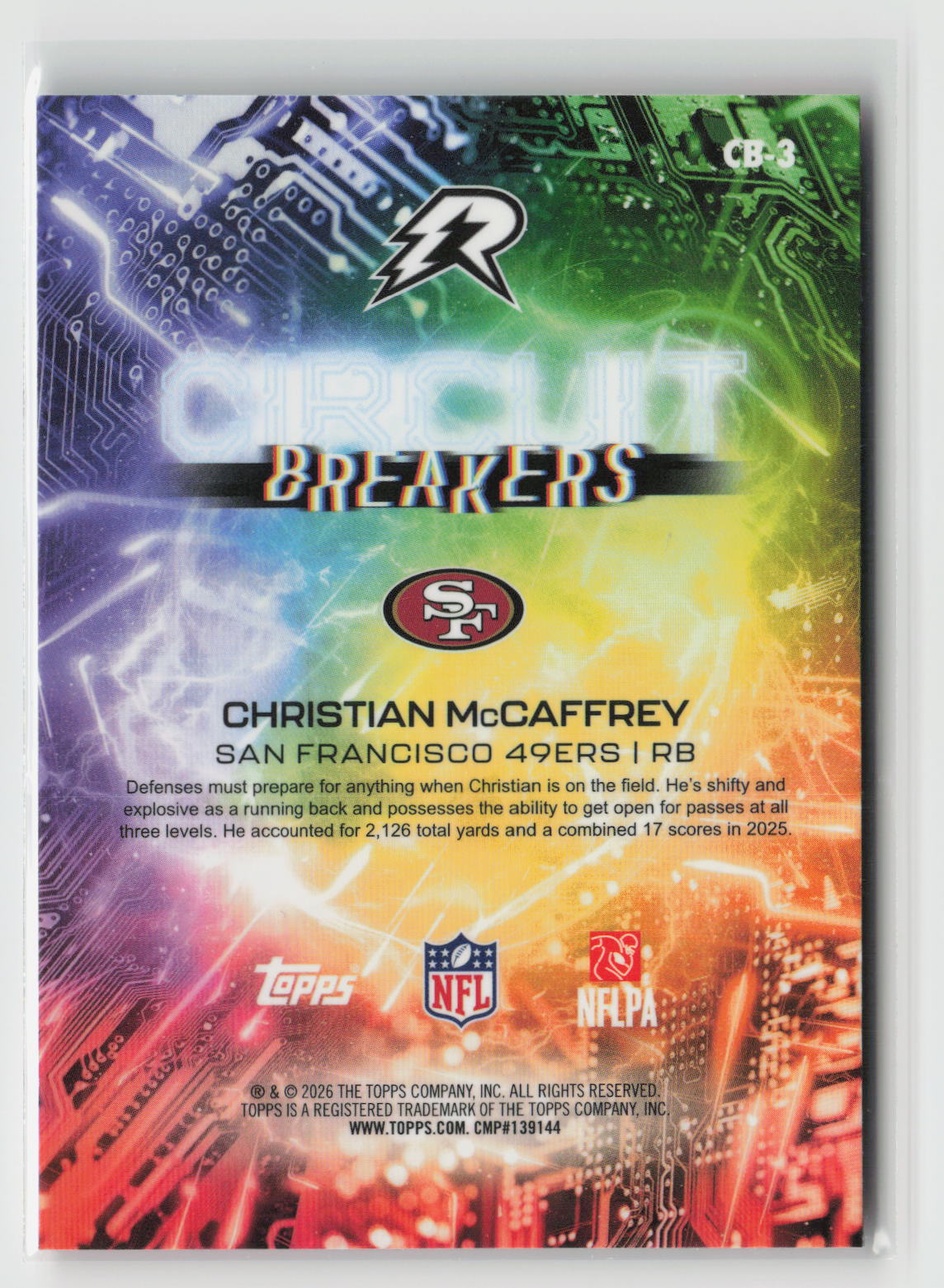 Christian McCaffrey 2025 Topps Resurgence Circuit Breaker Magenta Surge Ref CB-3