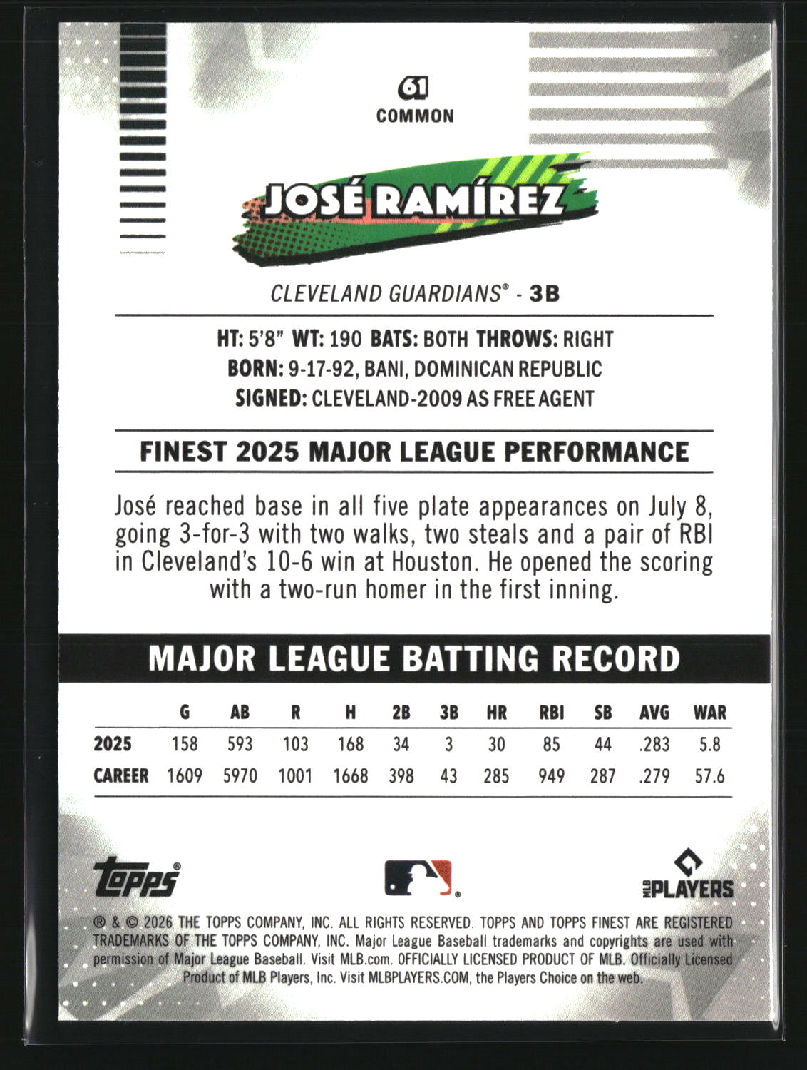 Jose Ramirez 2026 Finest #61