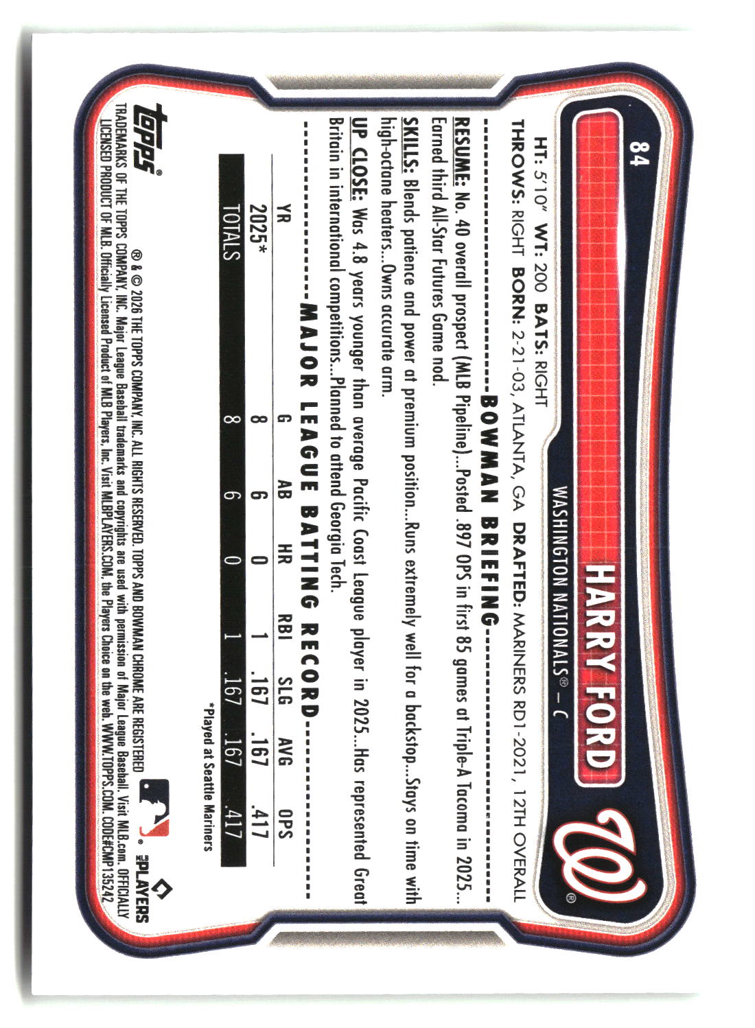 Harry Ford 2026 Bowman #84