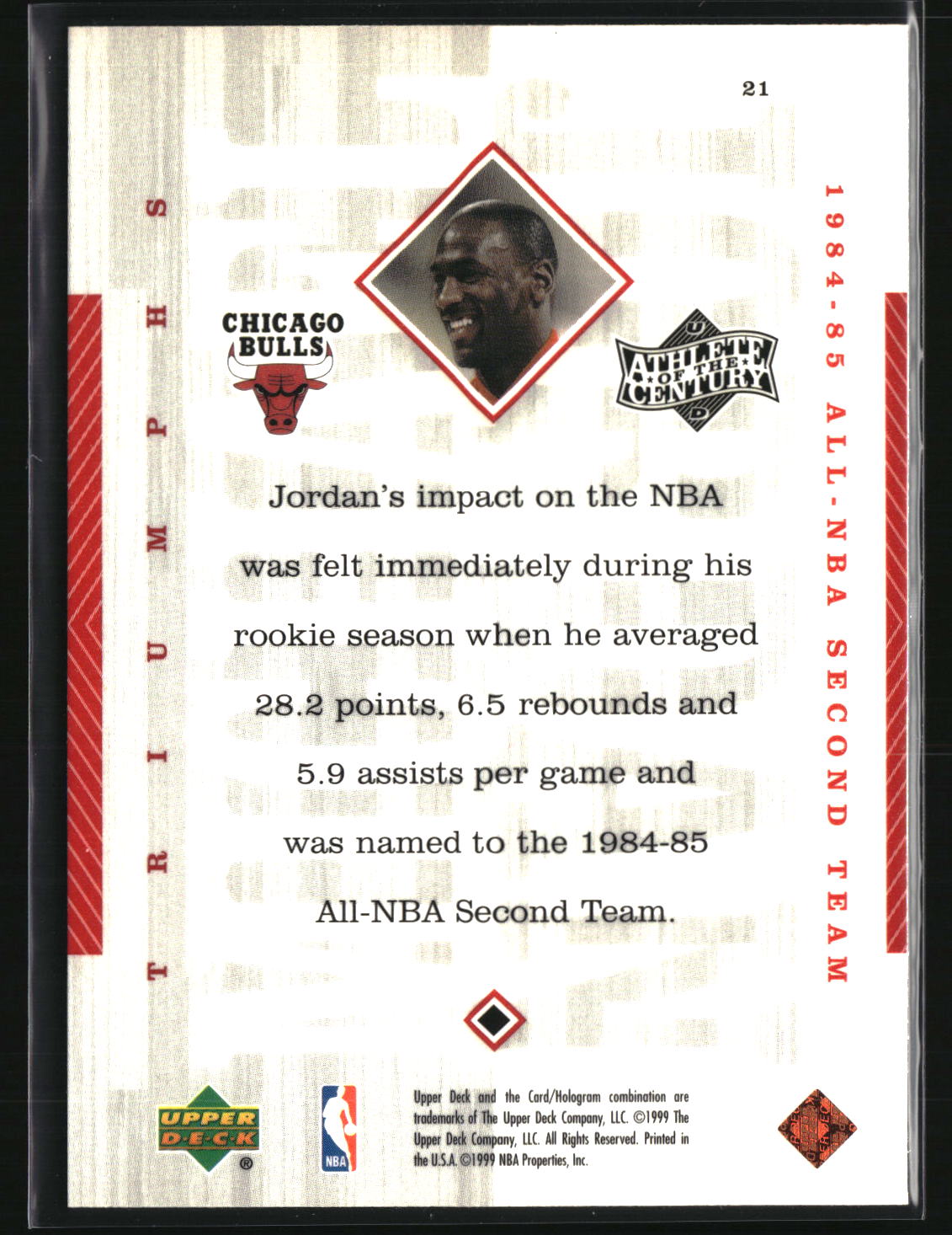 Michael Jordan 1999 Upper Deck Michael Jordan Athlete of the Century #21
