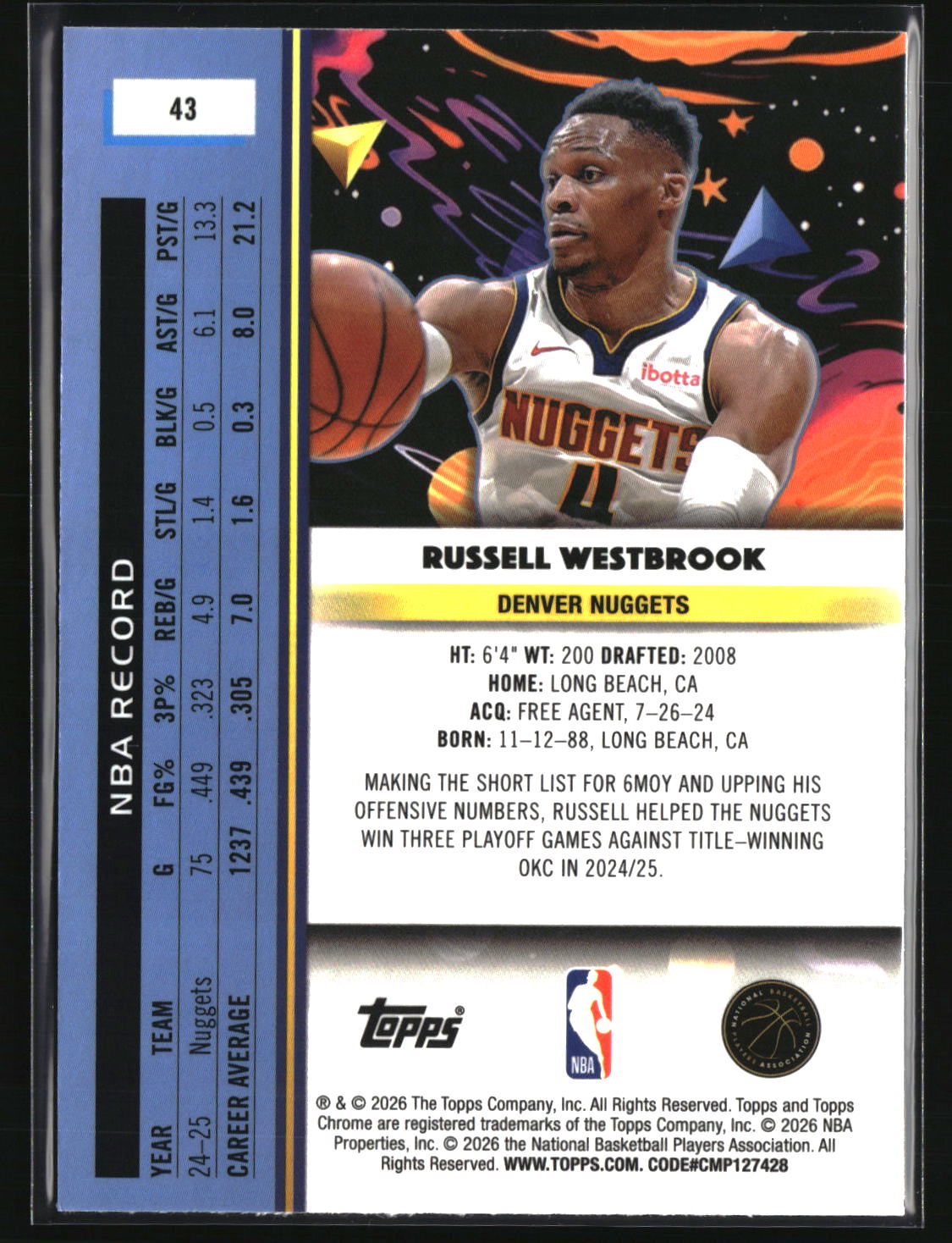 Russell Westbrook 2025-26 Topps Chrome Cosmic #43