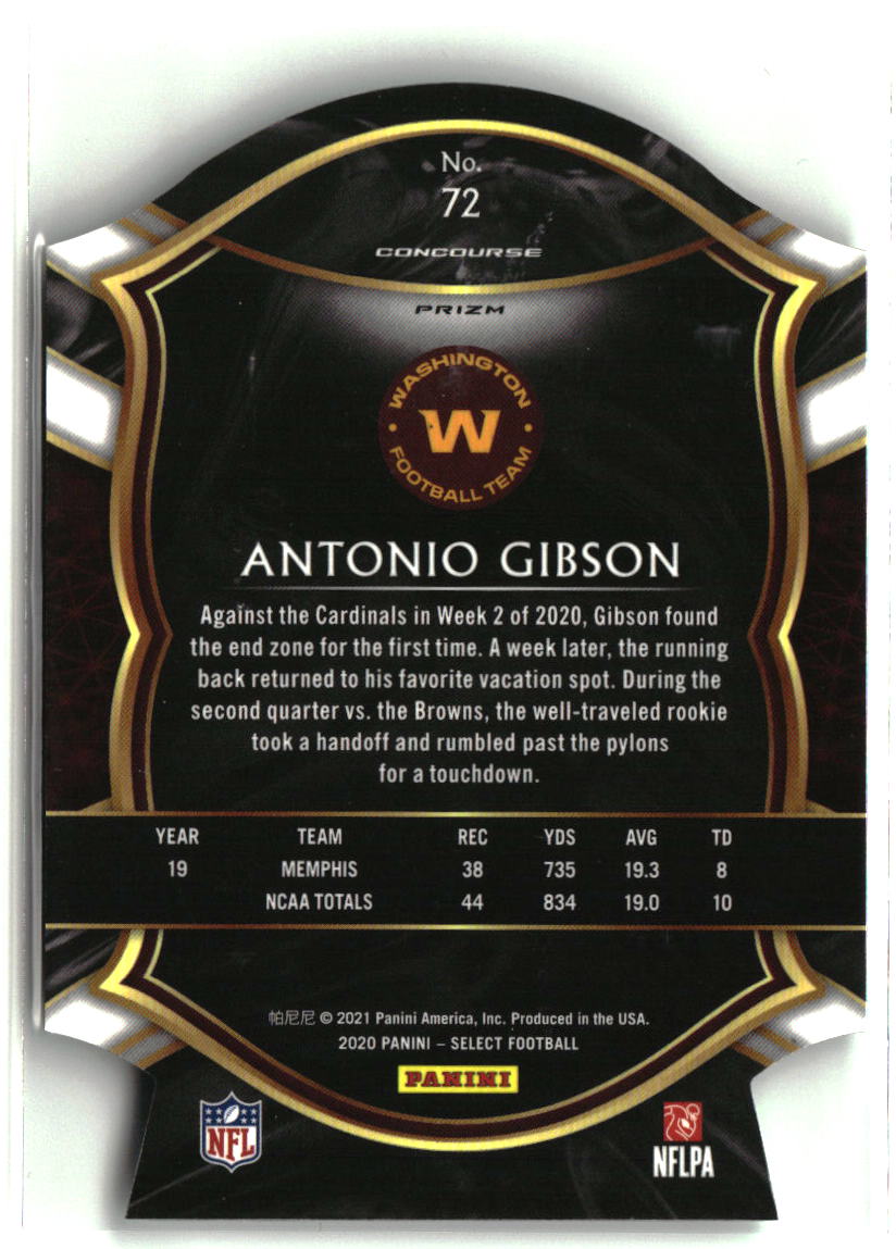 Antonio Gibson 2020 Panini Select Neon Green Prizm Die Cut #72