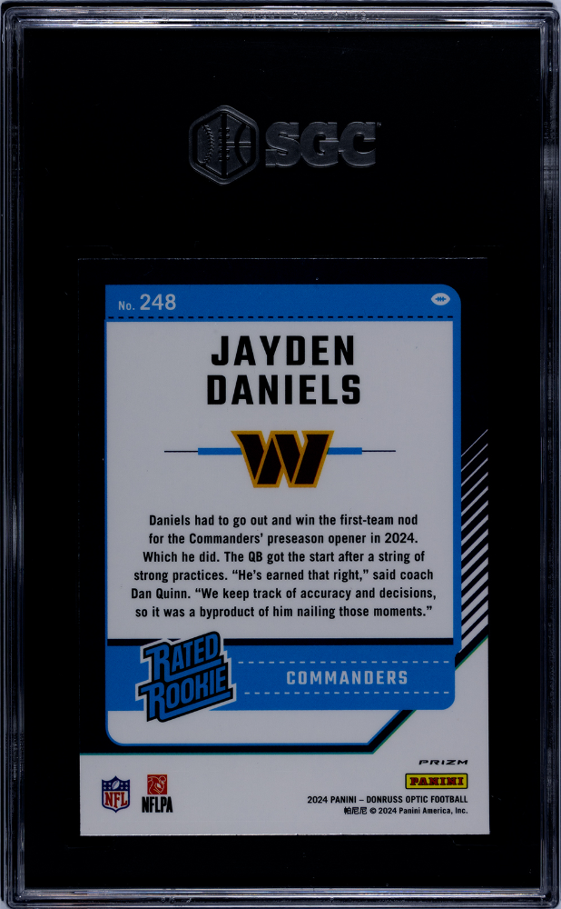 Jayden Daniels 2024 Donruss Optic Green Velocity Prizm #248 SGC 9.5