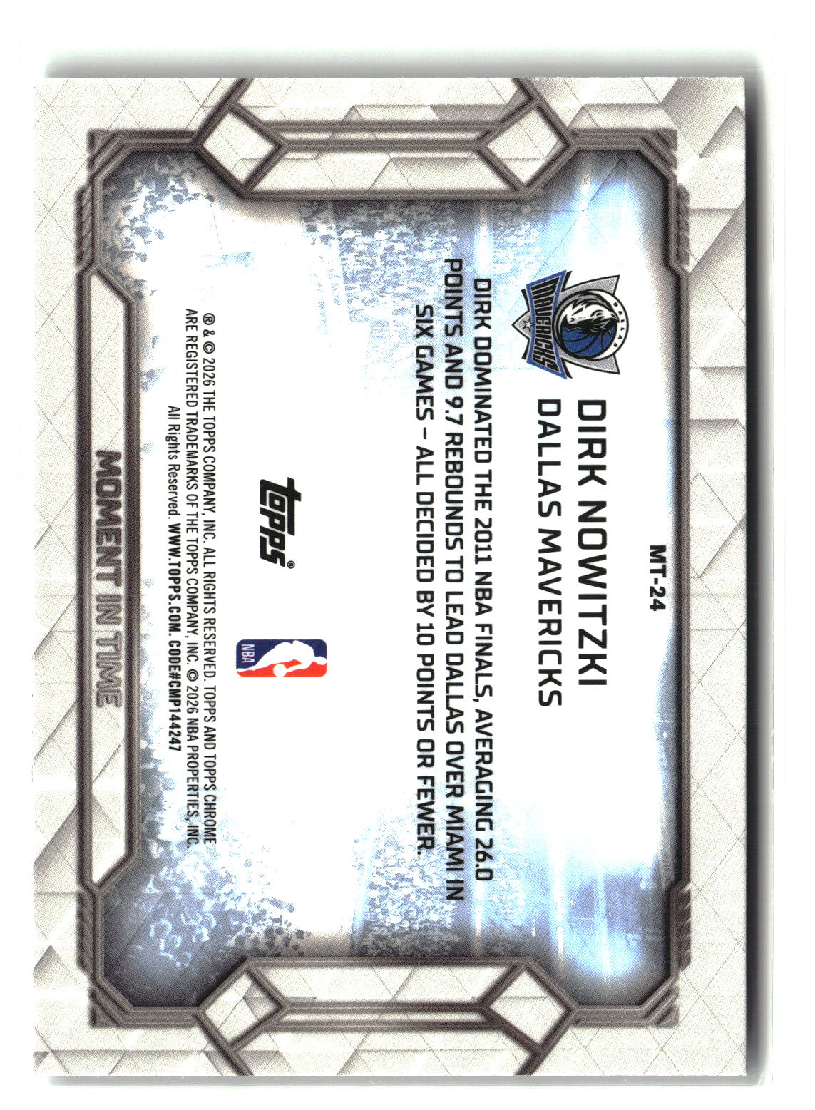 Dirk Nowitzki 2025-26 Topps Chrome Update Moment In Time #MT-24