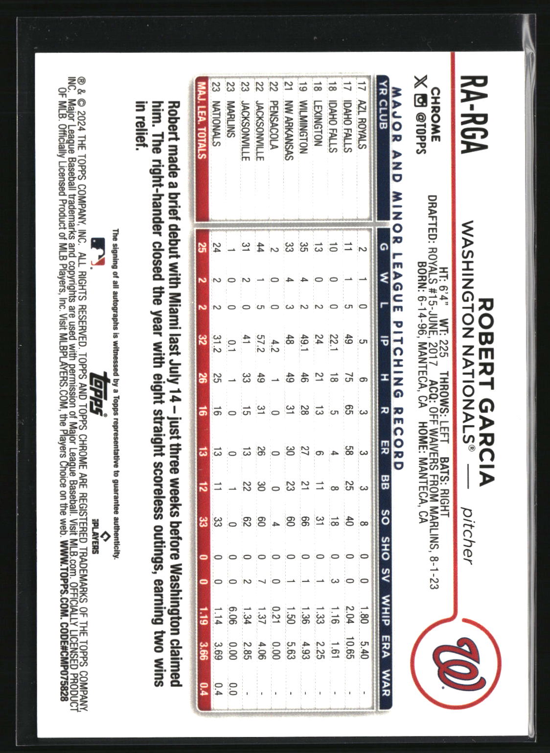 Robert Garcia 2024 Topps Chrome Rookie Autographs Green Refractor #RA-RGA #/99