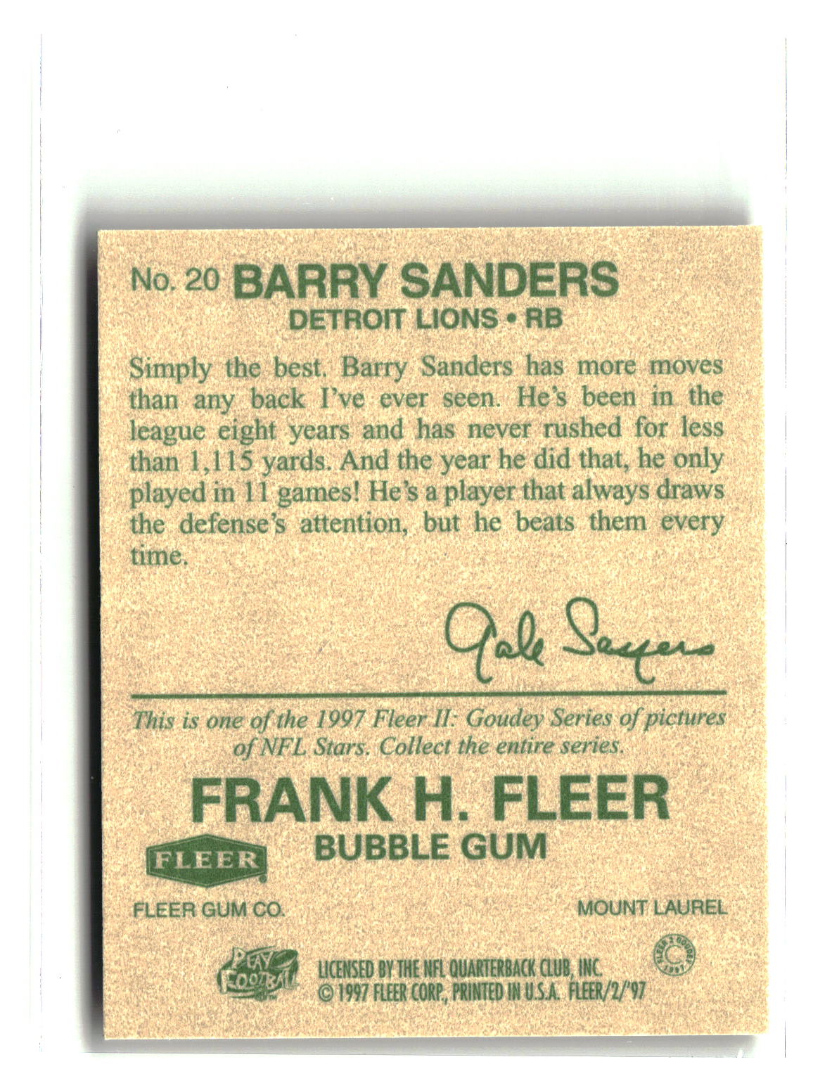 Barry Sanders 1997 Fleer Goudey II #20