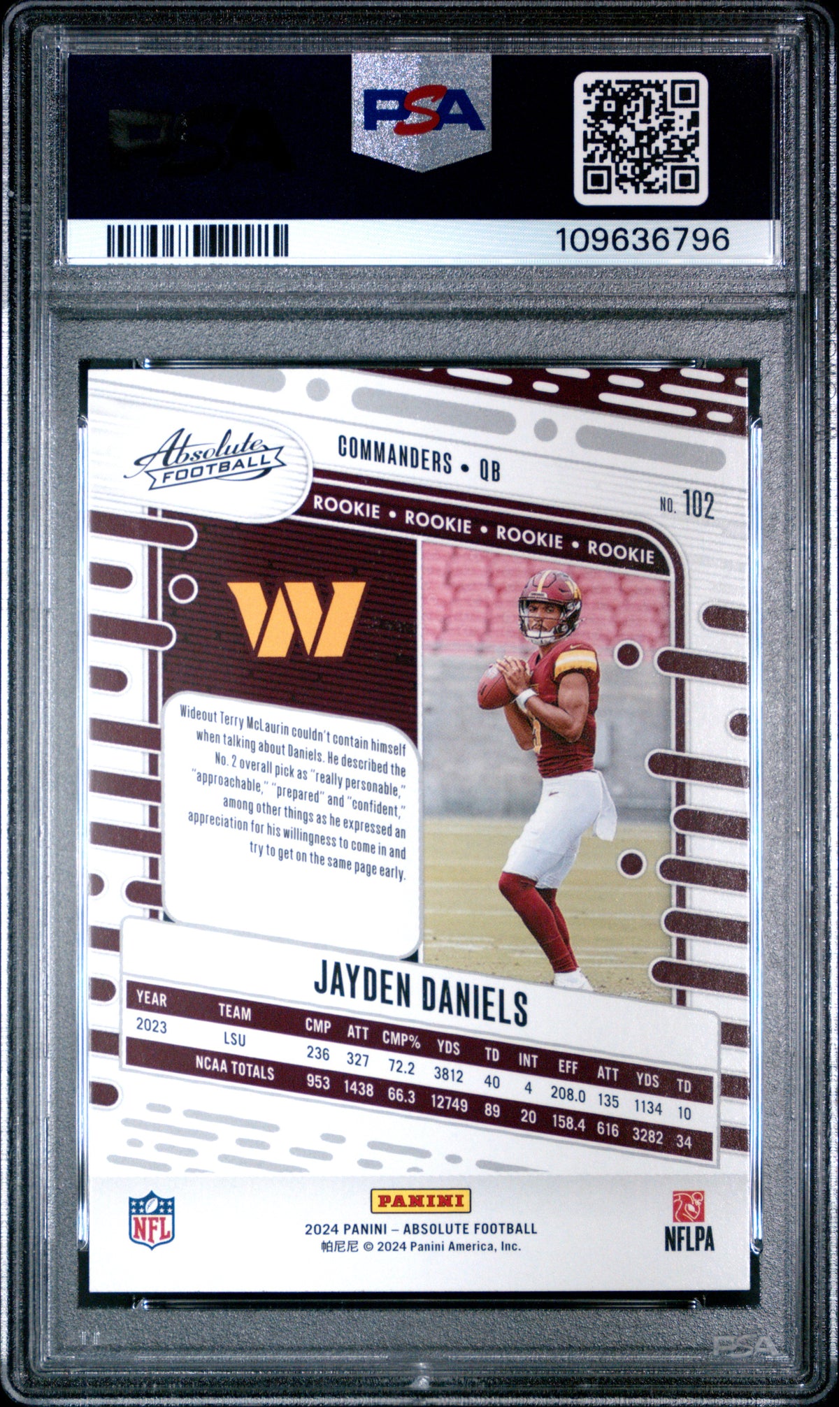 Jayden Daniels 2024 Panini Absolute Blue #102 PSA 10