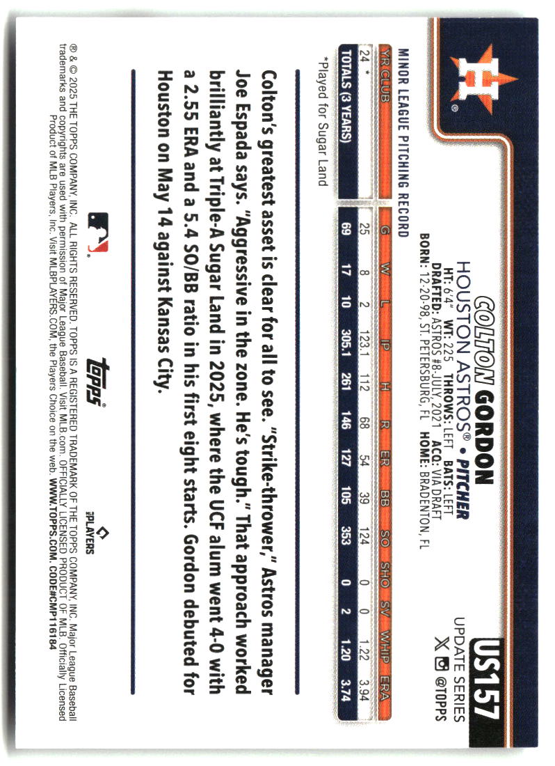 Colton Gordon 2025 Topps Update #US157