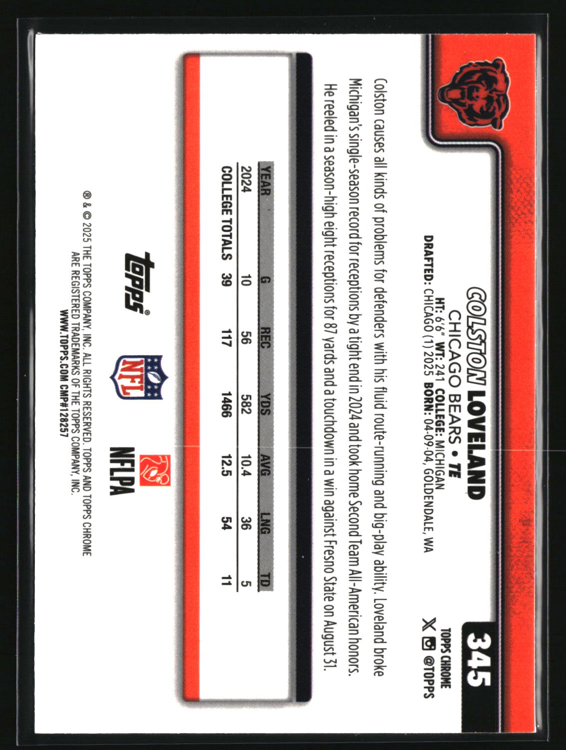 Colston Loveland 2025 Topps Chrome #345