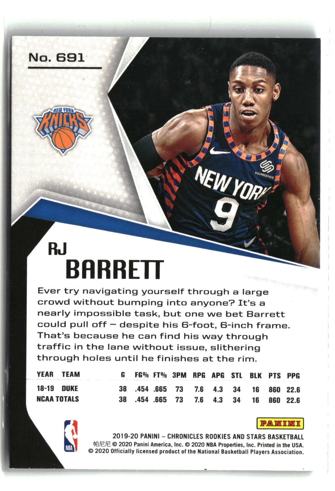 RJ Barrett 2019-20 Panini Chronicles #691
