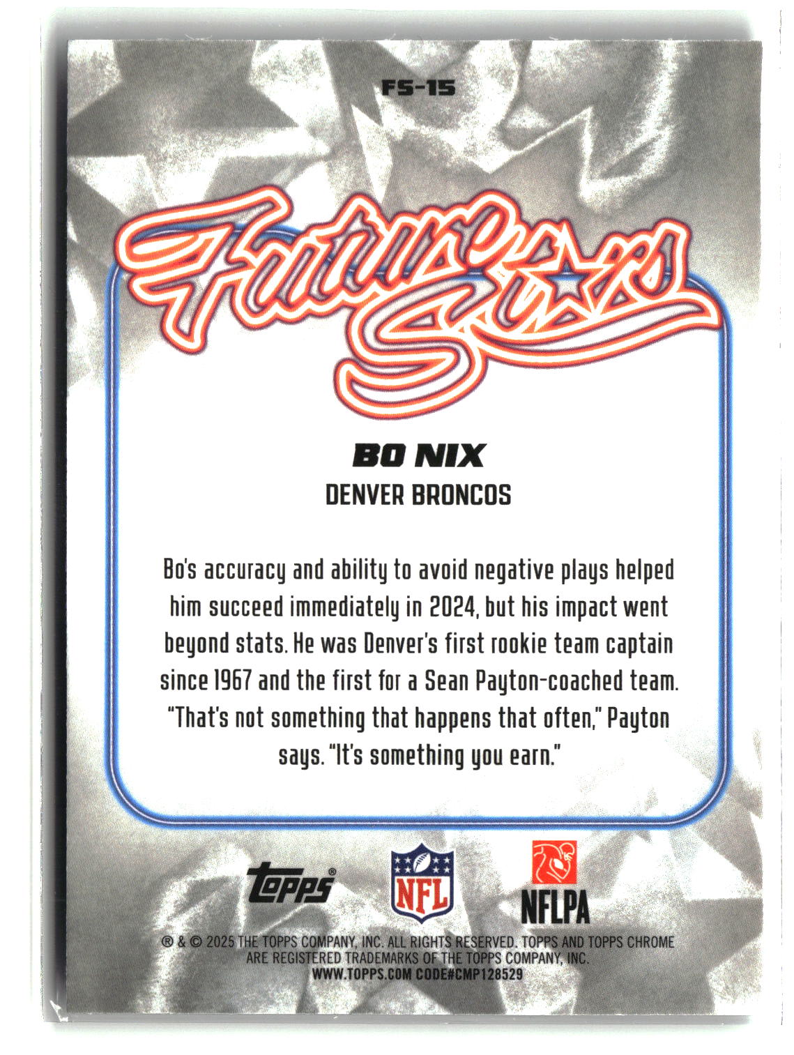 Bo Nix 2025 Topps Chrome Future Stars #FS-15