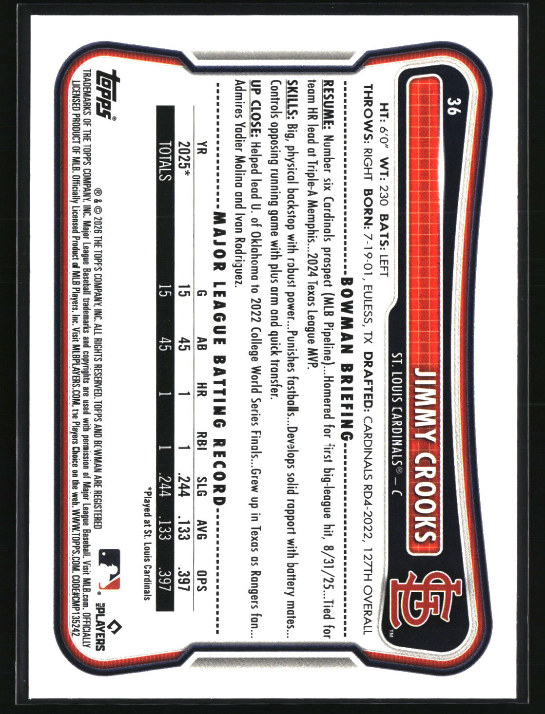 Jimmy Crooks 2026 Bowman #36