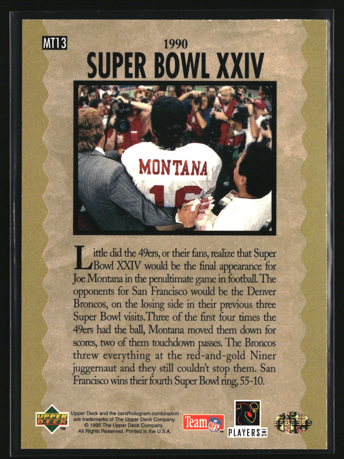 Joe Montana 1995 Upper Deck Joe Montana Trilogy #MT13