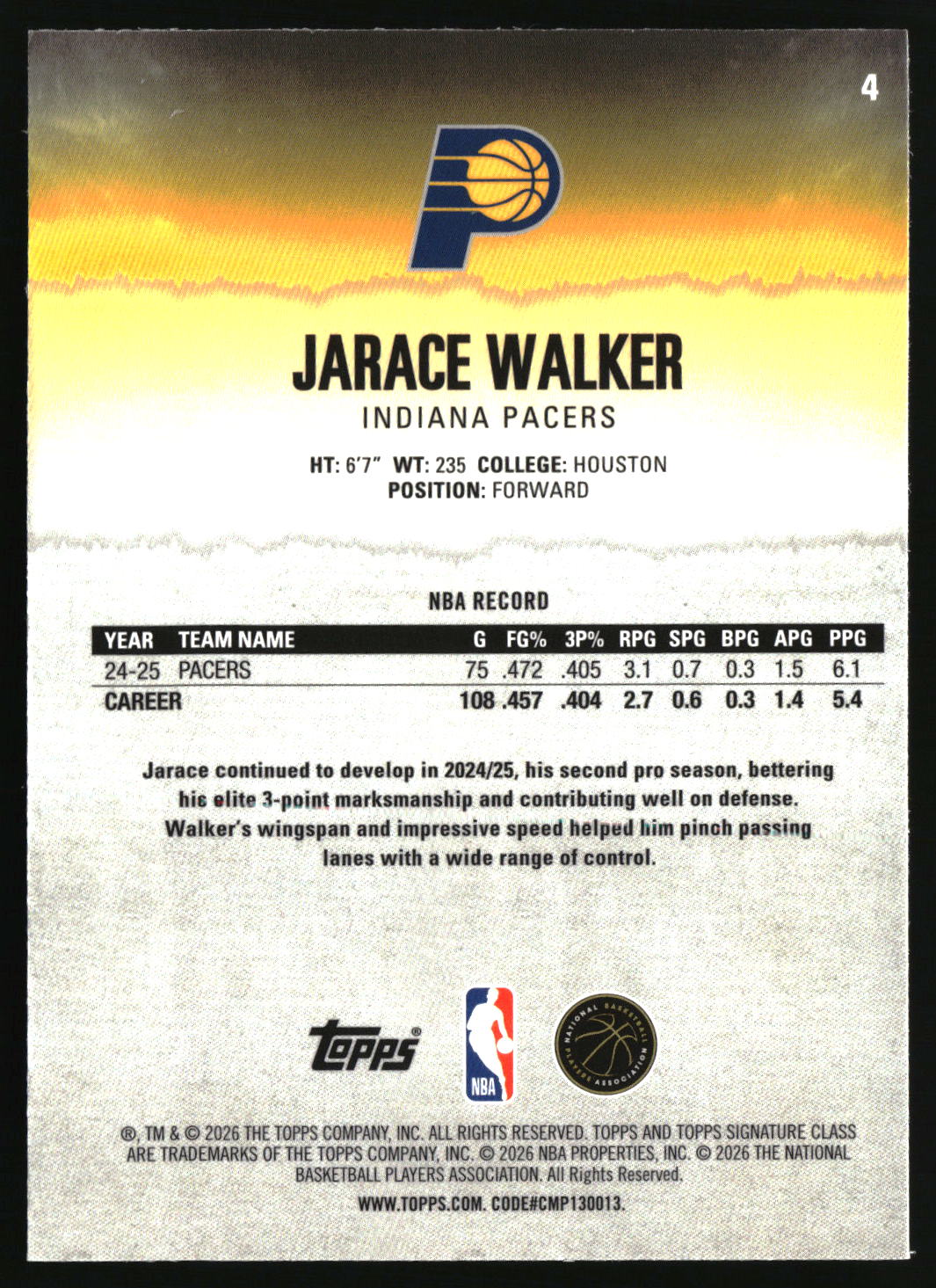 Jarace Walker 2025-26 Topps Signature Class Chrome #4