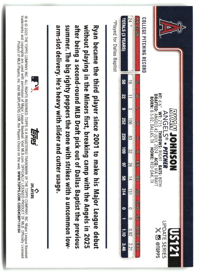 Ryan Johnson 2025 Topps Update #US121