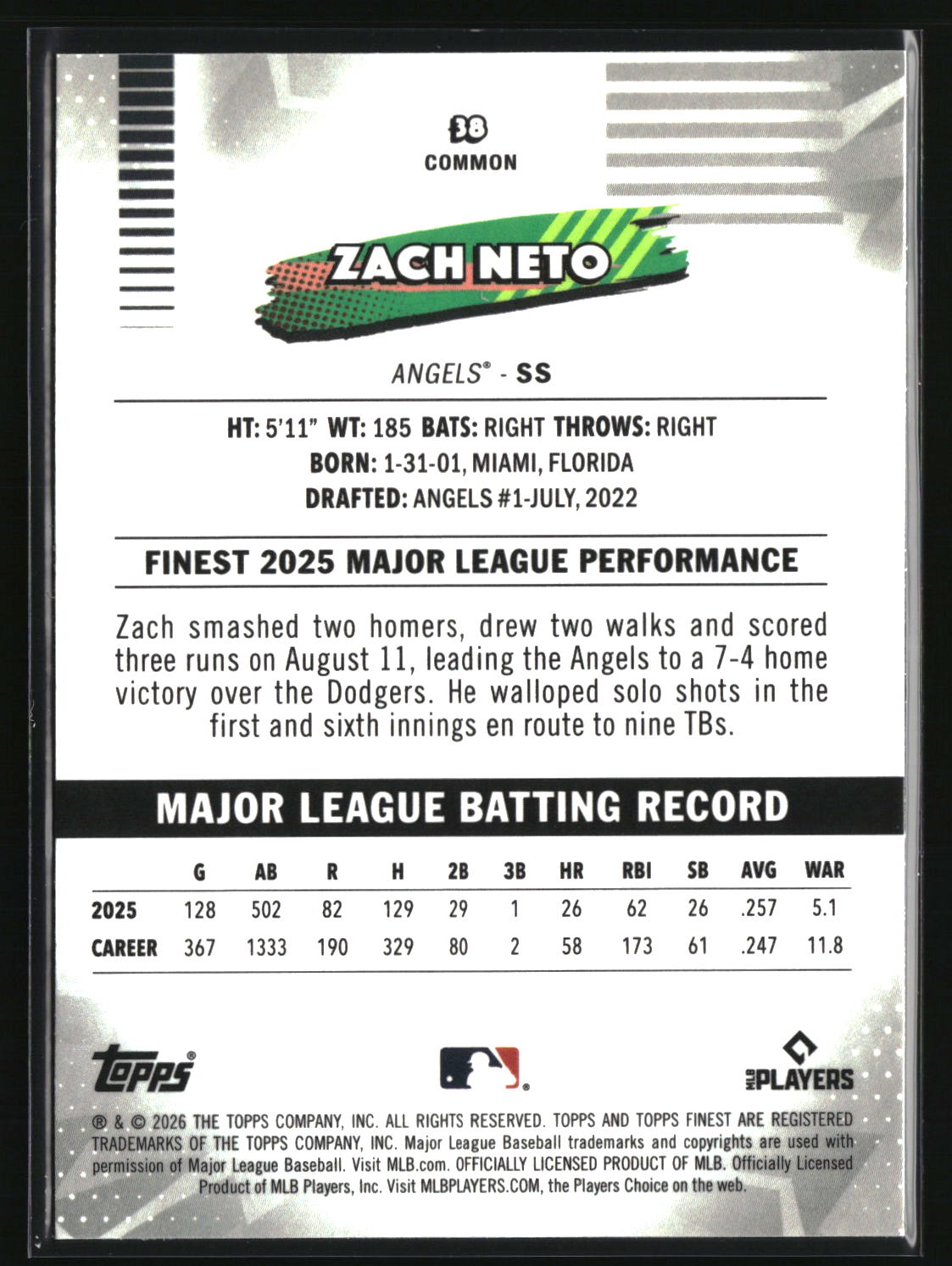 Zach Neto 2026 Finest #38