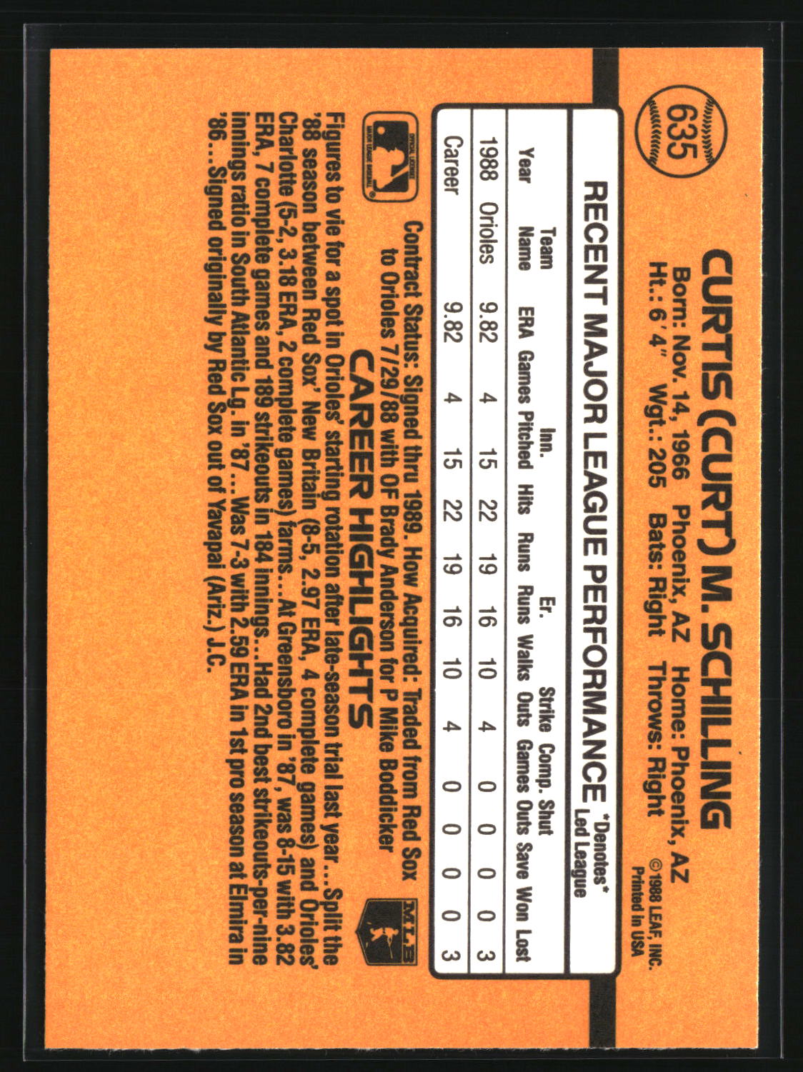 Curt Schilling 1989 Donruss #635