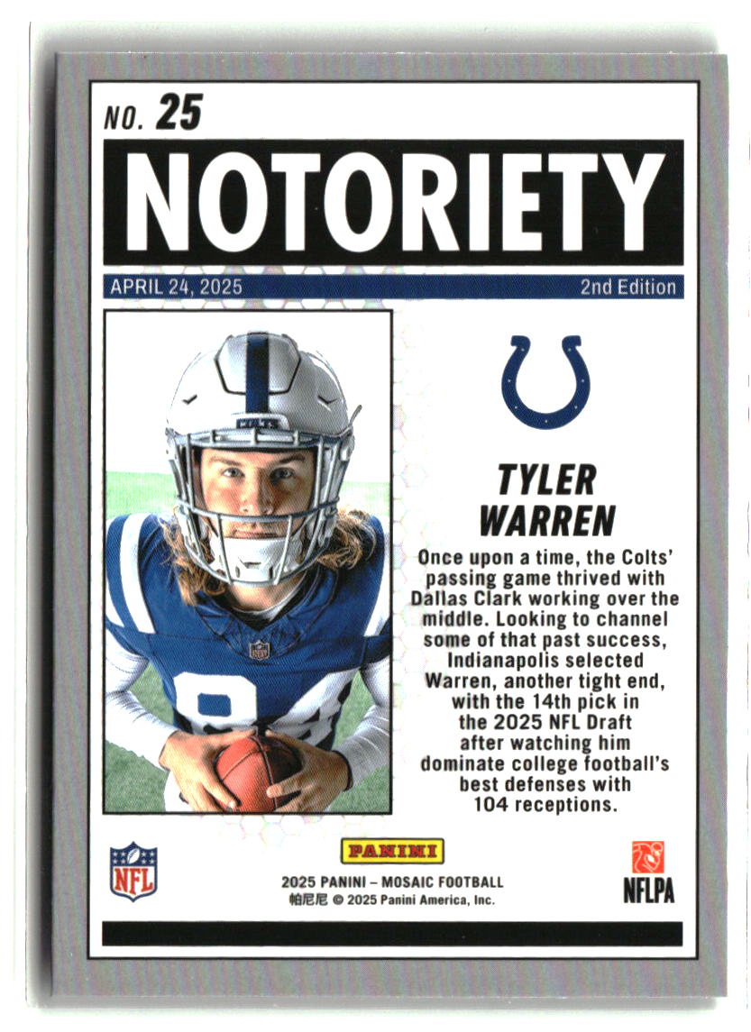 Tyler Warren 2025 Panini Mosaic Notoriety Mosaic #25