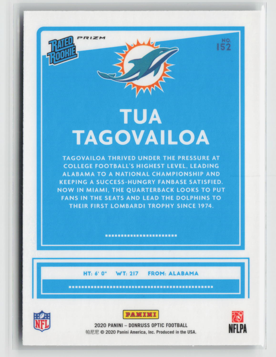 Tua Tagovailoa 2020 Donruss Optic Holo #152