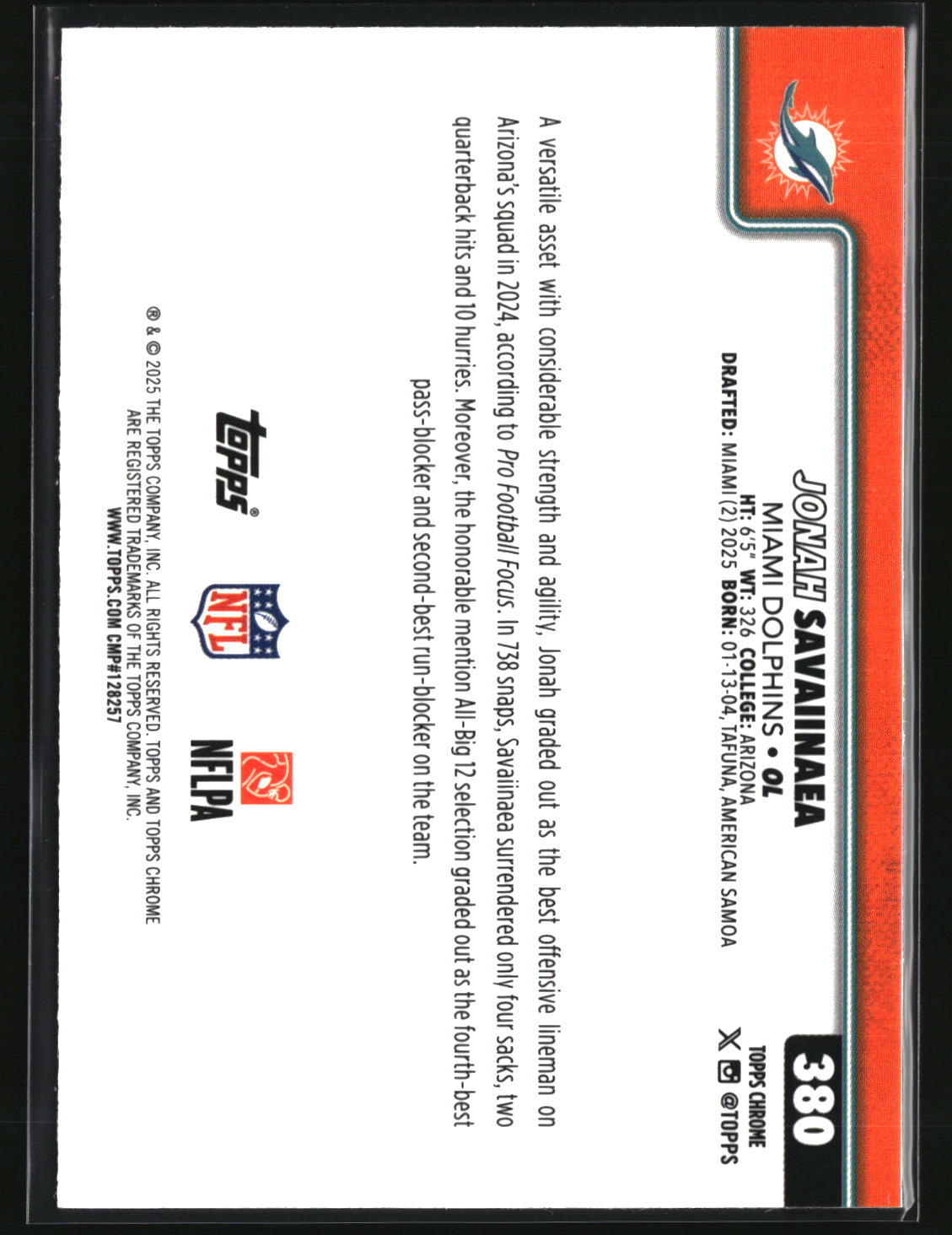 Jonah Savaiinaea 2025 Topps Chrome #380
