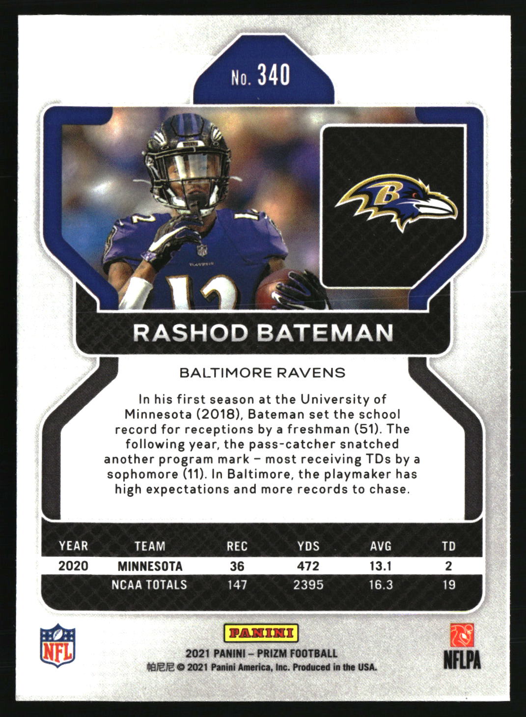 Rashod Bateman 2021 Panini Prizm #340