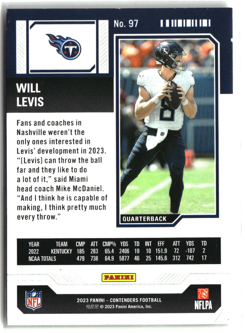 Will Levis 2023 Panini Contenders Game Ticket Bronze #97