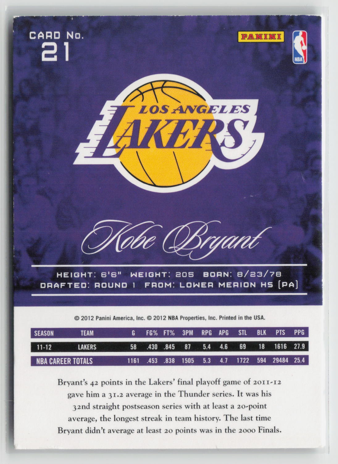 Kobe Bryant 2012-13 Panini Prestige #21
