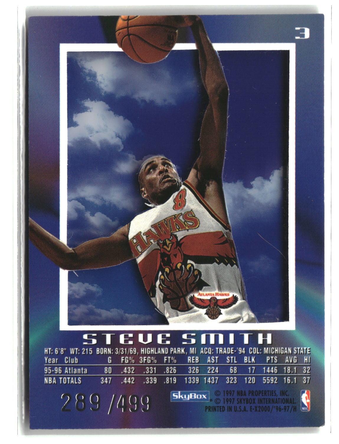 Steve Smith 1996-97 E-X2000 Credentials #3 289/499