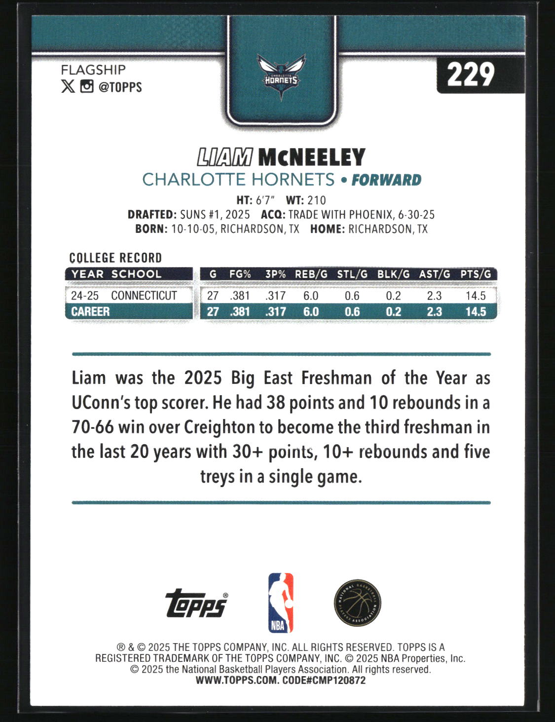 Liam McNeeley 2025-26 Topps #229